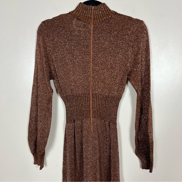 Vintage Wenjilli Maxi Dress 11/12 70s Metallic Knit Glam Regency Whimsigoth Boho - Picture 7 of 8